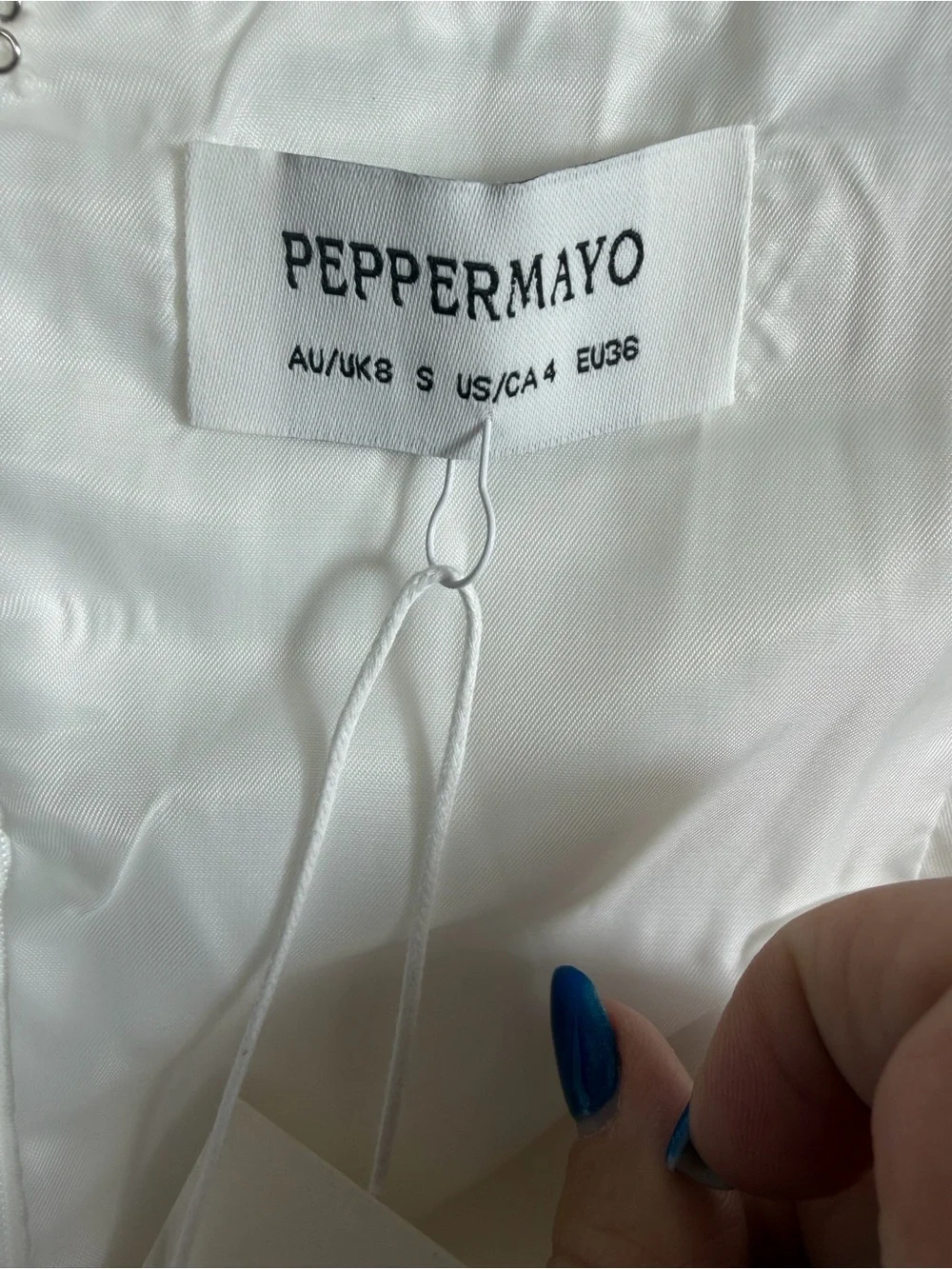 Peppermayo NWT Women’s Maryjane Mini Dress In White Textured Satin. Size 4. - Picture 3 of 14